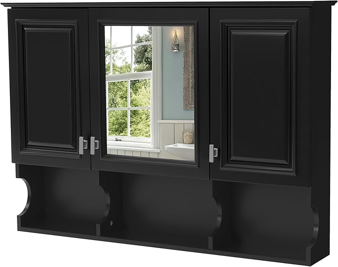 Merax Bathroom Wall Cabinet with Mirror, Wall Mounted Medicine Cabinet with Adjustable Shelves and Open Spaces, 41" x 28" Mirrored Door Over The Toilet Bathroom Storage Cabinet