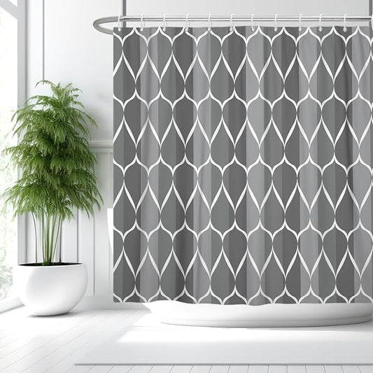 Gray Modern Bathroom Shower Curtain - Waterproof Fabric, Machine Washable - 72 x 72 Inches
