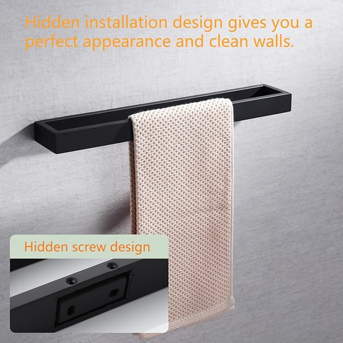 Miyili 15-3/4 Inch Towel Bar Matte Black SUS 304 Stainless Steel Hand Towel Holder for Bathroom Kitchen Wall Mounted, D03B40