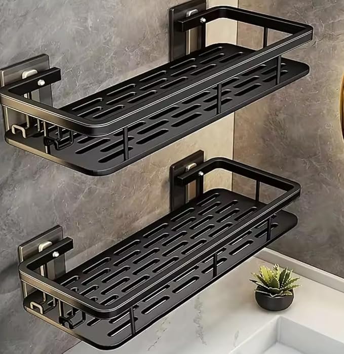 Square 2PCS Bathroom Storage Rack, Bathroom Shelves, No-Drill