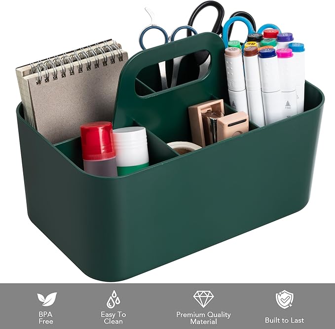 Tiawudi 2 Pack Caddy Organizer with Handle, Portable Plastic Caddy, Storage Organization for Cleaning, Bath, Makeup, Art, Craft, Stationery, Classroom and Office, Tote Organizer