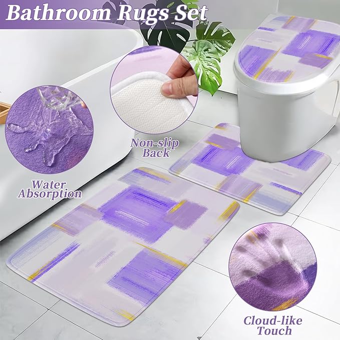 XLHOMO Bathroom Accessories Set - 26PCS Purple Bathroom Set, Bathroom Accessory Set with Shower Curtain and Rugs and Bathtub Mats for Home