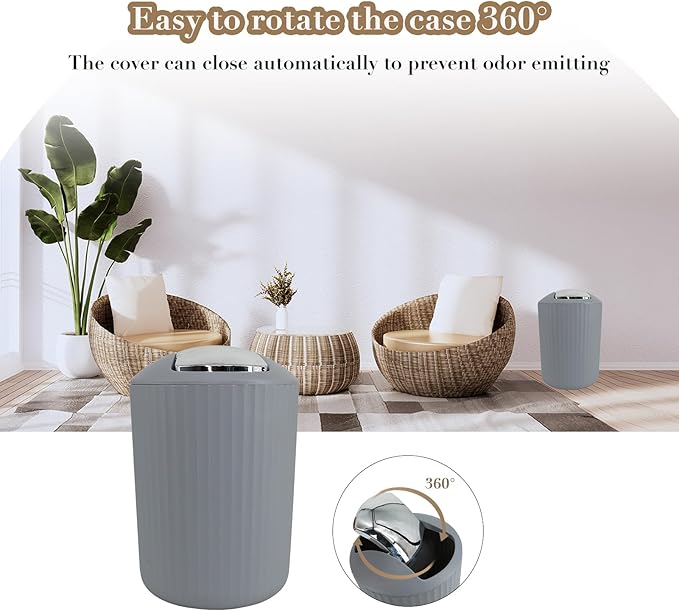 Grey Bathroom Accessories Set with Shower Curtain, Trash Can, Lotion Soap Dispenser, Soap Dish, Toothbrush Holder, Toothbrush Cup, Toilet Brush Holder and Tray for Bathroom Decor