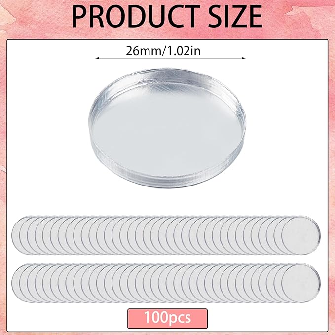NICENEEDED 100 PCS Aluminum Empty Eyeshadow Pan, Round Palette Metal Pans Cosmetic Blush Lipstick Organizer, Square Refillable Container Eyeshadow Trays