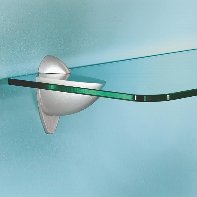 Glass Shelves - Tempered Safety Glass Shelves for Bathroom, Choose Over 20 Shelf Brackets and Multiple Shelf Sizes - Ara Style - 23.6 x 11.8 in - Silver Clip
