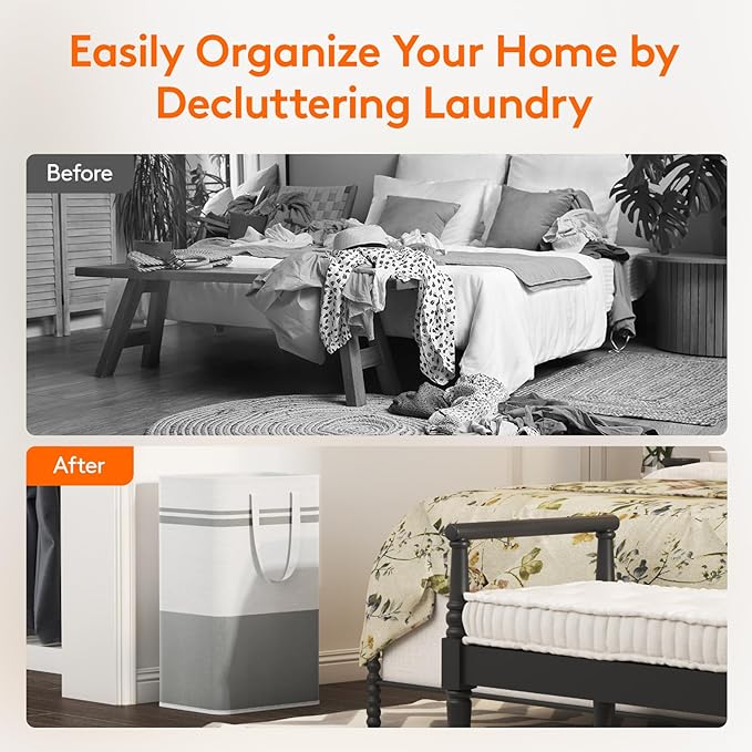 Lifewit 3 Pack 80L Large Freestanding Laundry Hamper, Collapsible Laundry Basket with Easy Carry Handles, Waterproof Tall Clothes Hamper for Laundry Dorm Bedroom Bathroom, Grey-White