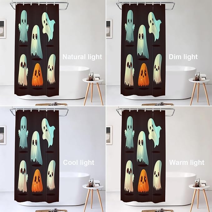 Shrahala Halloween Ghosts Decorative Shower Curtain, Vintage Spooky Creatures Bathroom Décor Polyester Fiber Waterproof with Plastic Rings for Shower Stall Bathtubs 72 x 36 in