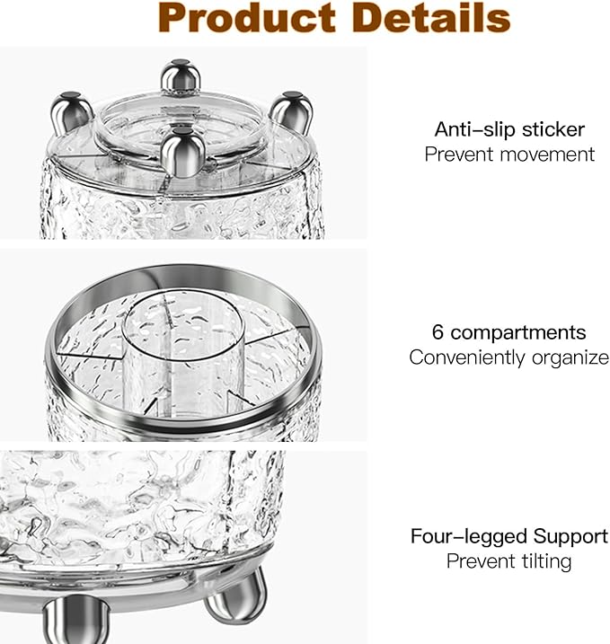 CHIRISEN 360 Rotating Makeup Brush Holder with Lid Dustproof Spinning Brush Storage for Bathroom Countertop, Cosmetic Tools Organizer with Cover for Vanity (Gray)