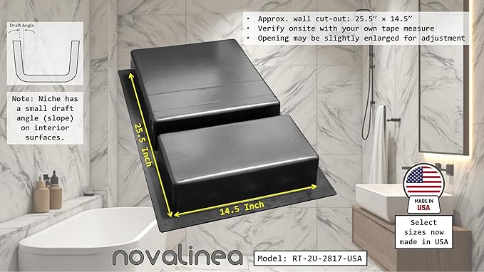 Ready-to-Tile Rectangular Shower Niche – 28" x 17" Double Uneven Shelves – Made in USA – Recessed Wall Niche
