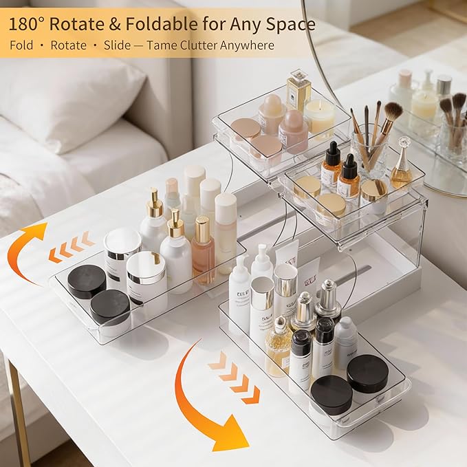 Attelite Makeup Organizer 2-Tier Makeup Storage Cosmetics Organizer with 180° Rotating Design Sturdy durable Versatile Perfume Vanity Organizer for Countertops, Bathrooms, Office Supplies 2PACK