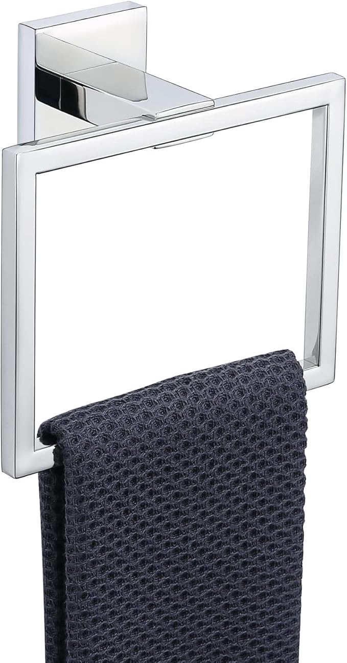 TQKAG Polished Towel Ring Bathroom Hand Towel Holder Stainless Steel Square Towel Hangers Wall Mounted