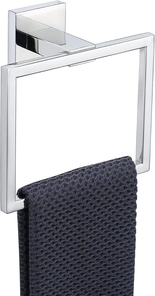 TQKAG Polished Towel Ring Bathroom Hand Towel Holder Stainless Steel Square Towel Hangers Wall Mounted