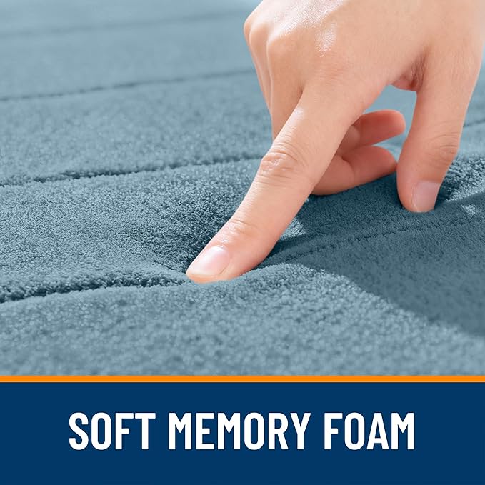 OLANLY Memory Foam Long Bathroom Rugs Runner 59x24, Super Soft Absorbent Bath Mat, Quick Dry, Machine Washable Shower Floor Rugs, Bathmat Carpet, Bathroom Home Decor Accessories, Airy Blue