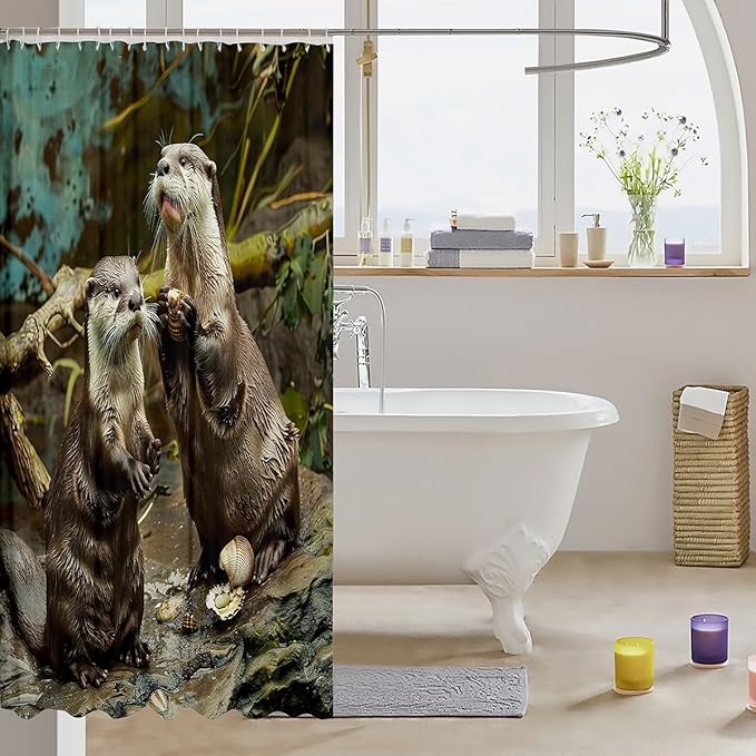 Feelyou Kids Bathroom Shower Curtain Set Cute Otter Print Shower Curtain for Boys Girls Zoo Animal Pattern Bath Curtain Lovely Wildlife Decor Waterproof Curtain 72"x78"