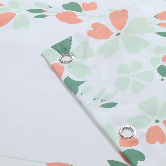 Extra Long Fabric Shower Curtain, Orange and Sage Green Floral Shower Curtains for Bathroom, Waterproof Bathroom Curtains, 72" W x 84" H