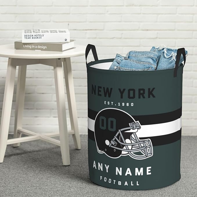 Custom New York Laundry Hamper - Personalized Football Style Laundry Basket - Customized Name And Number - Dirty Clothes Hamper Waterproof Large Capacity Hamper for Bedroom Bathroom Living Room