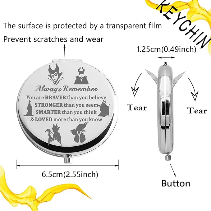 KEYCHIN Evil Queen Pocket Mirror Villain Movie Fans Gifts You are Braver Stronger Smarter Than You Think Compact Mirror for Women Girls Teenagers (Villain Always-S)