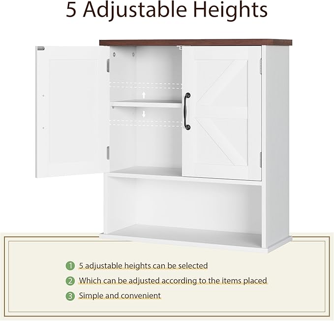 Smuxee Farmhouse Bathroom Cabinet Wall Mounted, White Small Medicine Cabinet with Adjustable Shelf, Bathroom Cabinet for Living Room, Laundry Room