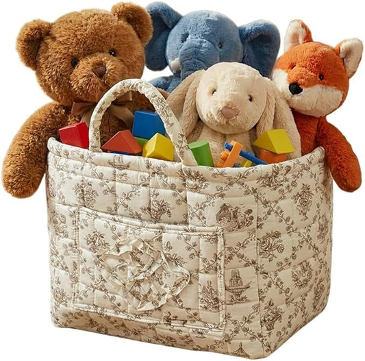 Quilted Fabric Basket Car Storage Basket Boho Floral Laundry Hamper for Nursery Bedroom & Living Room | Organize Clothes Toys