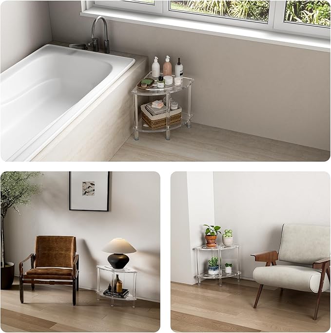 Sumerflos Acrylic Corner Shower Stool, Clear Shower Bench for Shaving Legs Seating Waterproof Heavy Duty Assemble Modern (Clear, 15.75" D x 15.75" W x 18.11" H)