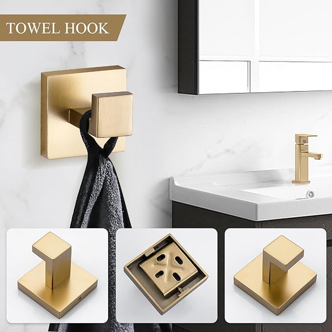 TURS Brushed Gold Bathroom Hardware Set 4-Piece Bath Towel Bar Set 24 Inch Stainless Steel Towel Holder Set for Bathroom Wall Mounted