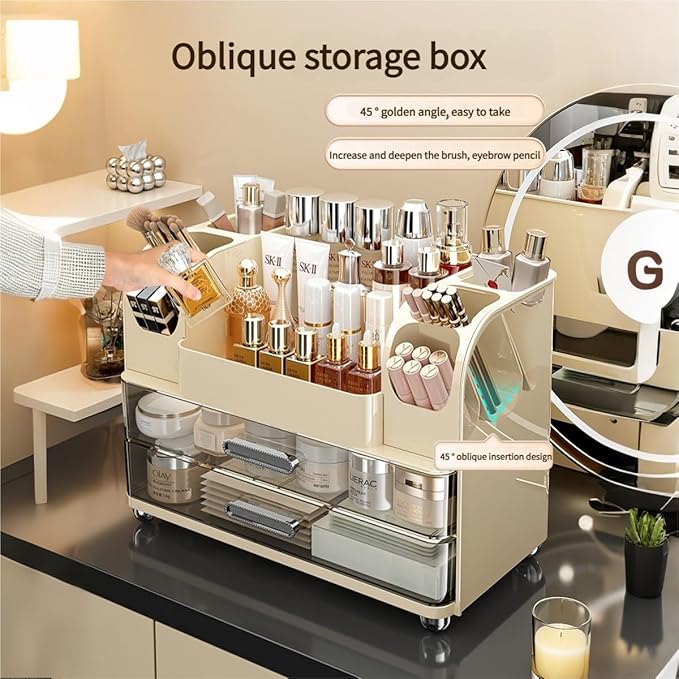 Makeup Organizer with Drawers for Vanity,Bathroom Countertop Organizer with Brushes Holder,Skincare Storage Organizer for Lipsticks,Nail Polishes, Perfumes,Eyeshadow Palettes (Green)