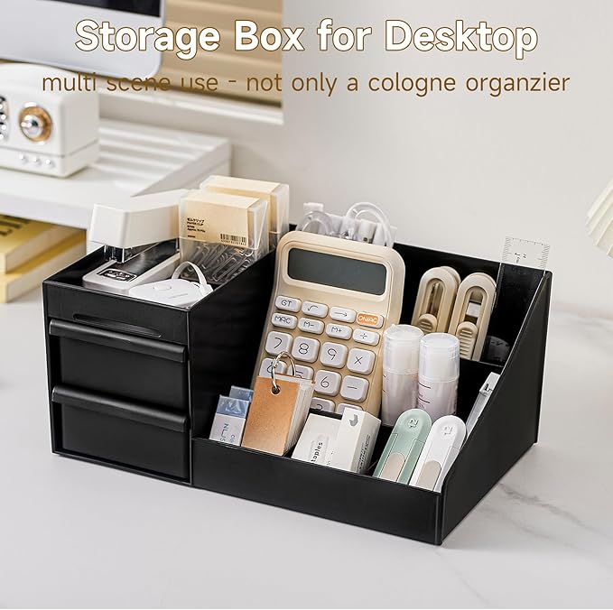 Large Black Vanity Organizer for Men, Countertop Cologne Organizer with Drawers, Perfume Stand & Mens Skincare Storage, Deodorant Display for Bathroom Bedroom Dresser, Ideal Gifts for Men