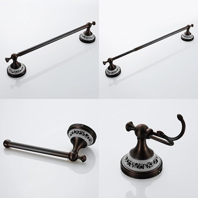 Oil Rubbed Bronze Bathroom Hardware Set,Adjustable Towel Rack, Toilet Roll Paper Holder,Hand Towel Holder,Hook, Bathroom Accessories Set Wall Mounted