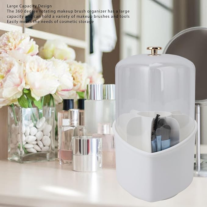Bewinner Heart Shape Makeup Brushes Storage Large Capacity Organizer with 360 Degree Rotation, Exquisite Design,Makeup Brushes and Holder for Home Office Travel (White)