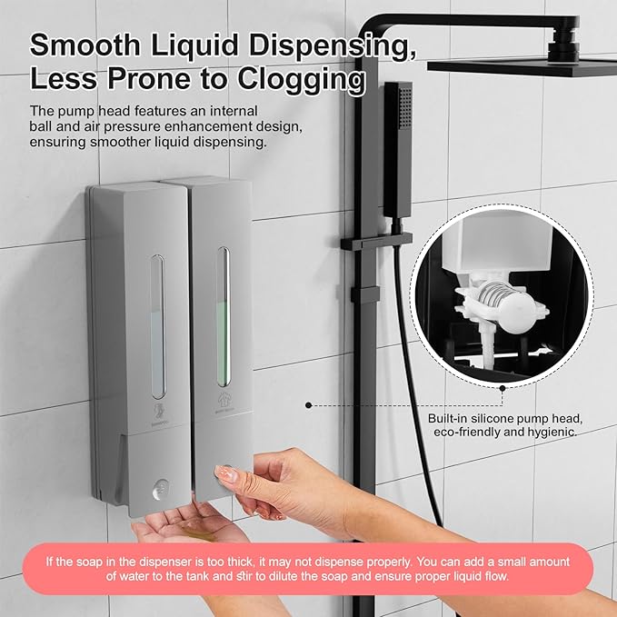 Shampoo and Conditioner Dispenser 2-Chamber Wall-Mounted Shower Soap Dispenser, No-Drill Installation, 800ML Capacity, Ideal for Bathrooms and Hotels (Silver)