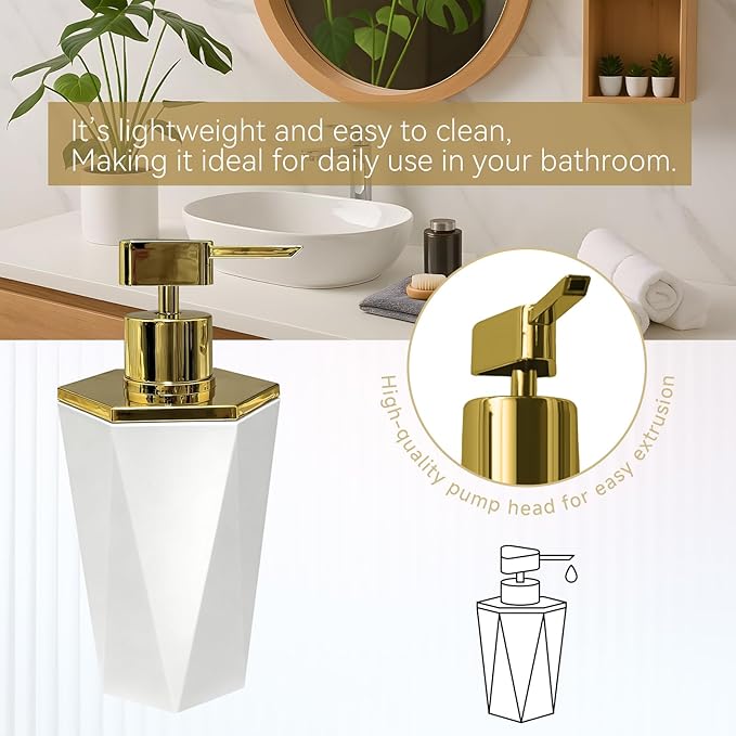 2 PCS White and Gold Bathroom Accessories Set, Bathroom Accessories Include Soap Dispenser and Toothbrush Holder, Morden Bathroom Décor, Bathroom Sets Accessories