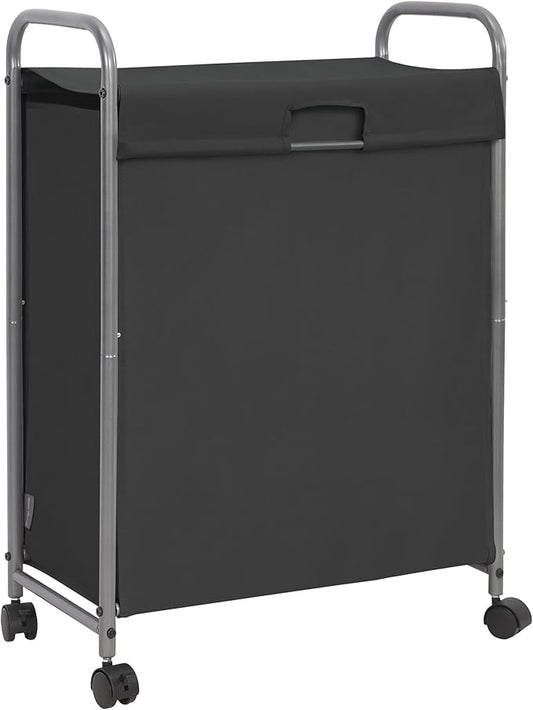STORAGE MANIAC Rolling Laundry Hamper with Lid, 85 L Laundry Sorter with Wheels, 2 Loads Dirty Clothes Hamper, Laundrys Organizer, Clothes Basket Cart with Wheels for Small Space, Black