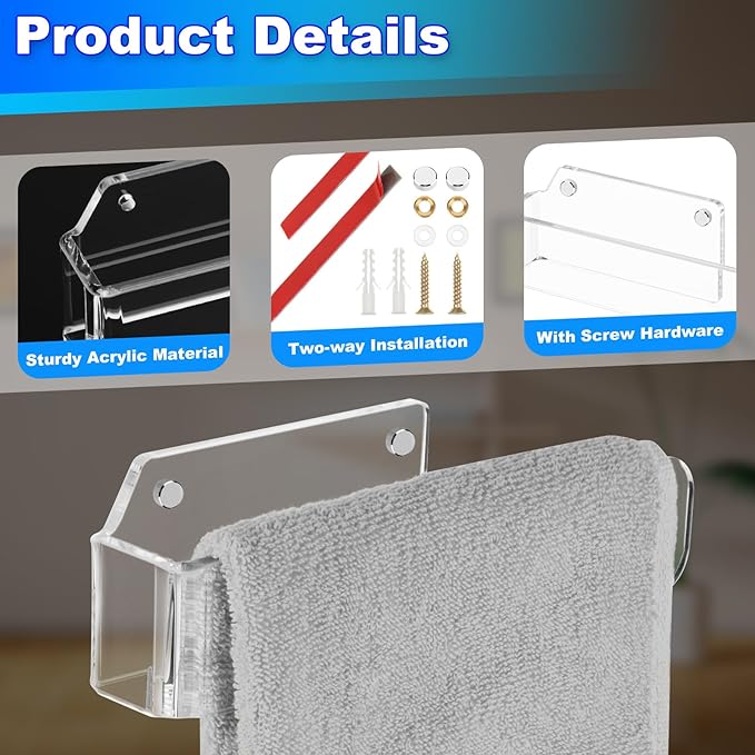Cosmos Acrylic Hand Towel Holder Hand Towel Ring Self Adhesive and Wall Mounted Modern Hand Towel Bar Towel Hanger for Bathroom Kitchen Lavatory (Transparent Clear)