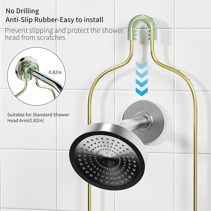 DAOYA Golden Stainless Steel Shower Caddy Hanging with 2-Tier Baskets, Soap Holder & Razor Holder - Non-Slip Rubber Pads for 0.82" Shower Heads, Enhanced Stability & Elegant V-Smile Design