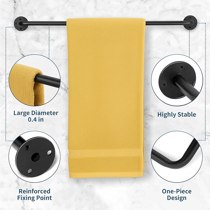 2 Packs Towel Bar 16-Inch Black Stainless Steel, Wall Mounted Bathroom Towel Rack with Mounting Screws, Rustproof