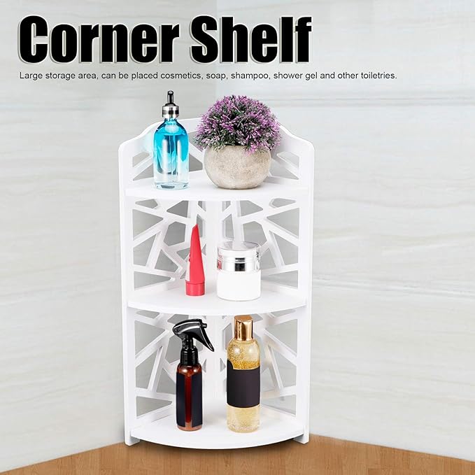 Bathroom Corner Shelf Stand, 3 Tier Small Corner Shelves Bathroom Standing Shelf Display Rack for Small Space Kitchen Living Room Bedroom Office Organizer