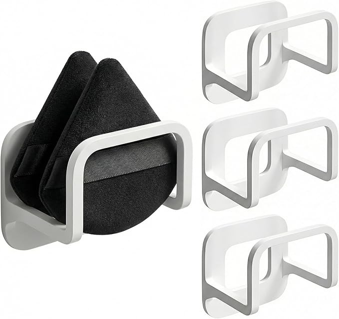 4pcs Adhesive Powder Puff Holder, No-Drill Wall Mounted Makeup Sponge Organizer, Bathroom Beauty Sponges Holder for Various Powder Puffs - Saves Counter Space (4.5 * 3.5 * 4.3cm)(White)