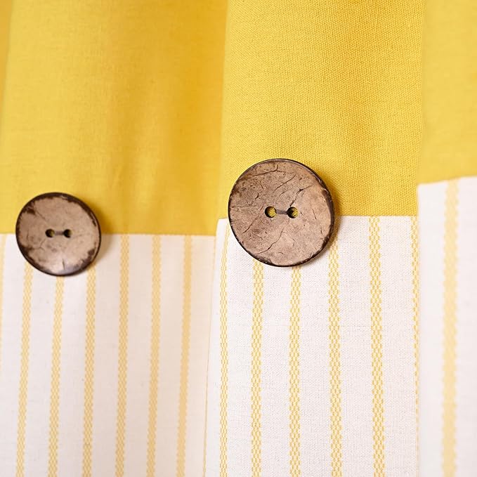 Farmhouse Yellow Shower Curtain,Beige and Yellow Stripe,Button Curtain,Linen and Cotton Woven Fabric,Rustic Charm Country Chic Style,72x72 in