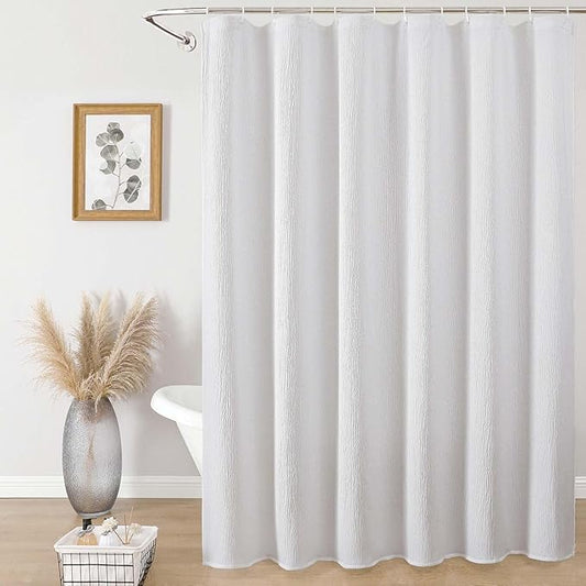 Aiyufeng Fabric White Extra Long Shower Curtain for Bathroom, 3D Textured Shower Curtain 96 Inch Long Soft Cloth & Hotel Spa Quality, Large Hotel Bathroom Curtain Boho Style, 72x96 Inches
