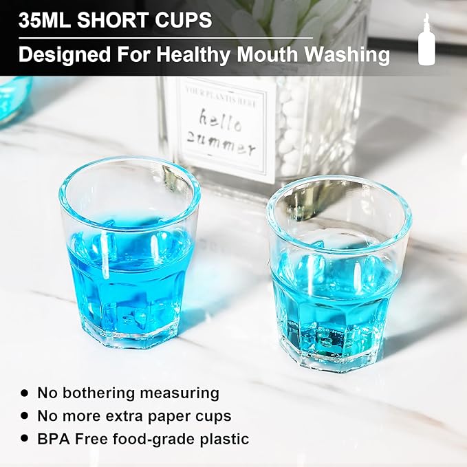 Mouthwash Dispenser for Bathroom, Glass Mouthwash Dispenser with Cup, Mouth Wash Container Bottle with Cup, Refillable Mouthwash Decanter, Matte Black, 1 Pack, 17oz