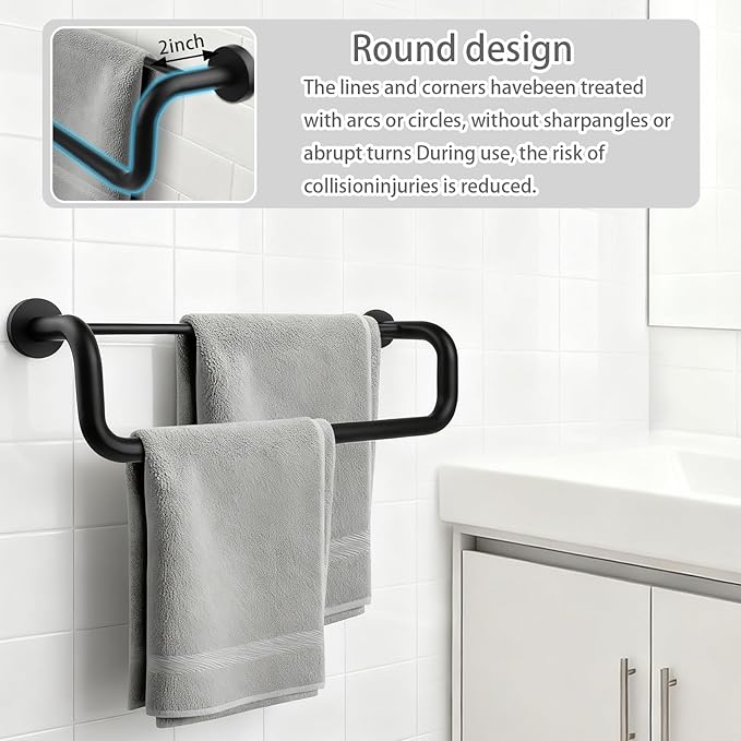 Double Towel Bar,Double Towel Rack for Bathroom,16 Inch Matte Black Towel Holder,Towel Rack for Bathroom Wall Mounted,SUS304 Stainless Steel Easy to Install
