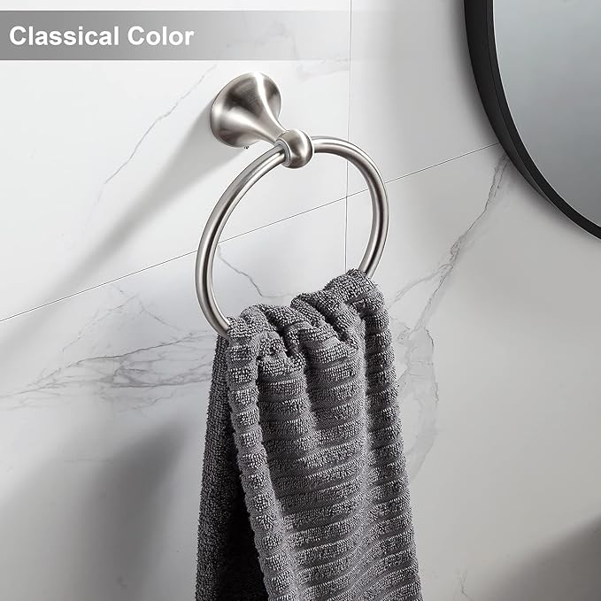 Wall Mounted Classical Design Round Towel Ring for Bathroom (Brush Nickel)