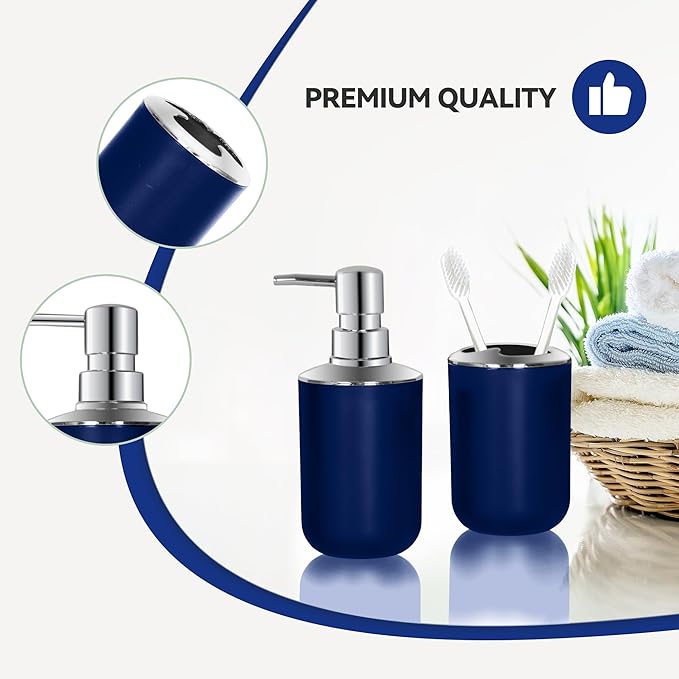 Blue Bathroom Accessories Set 2 PCS, Blue Bathroom Accessories, Plastic Soap Dispenser and Toothbrush Holder Set, Boho Bathroom Decor, Bathroom Set