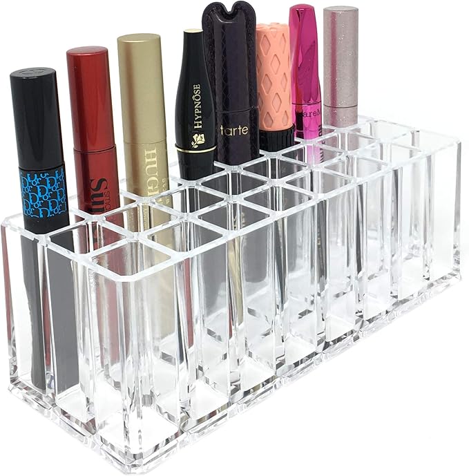 BY ALEGORY Acrylic Eye Mascara Organizer Makeup Storage Organization Refillablle Container Beauty Display Case 24 Space to Organize Tall Eye Lash Mascara