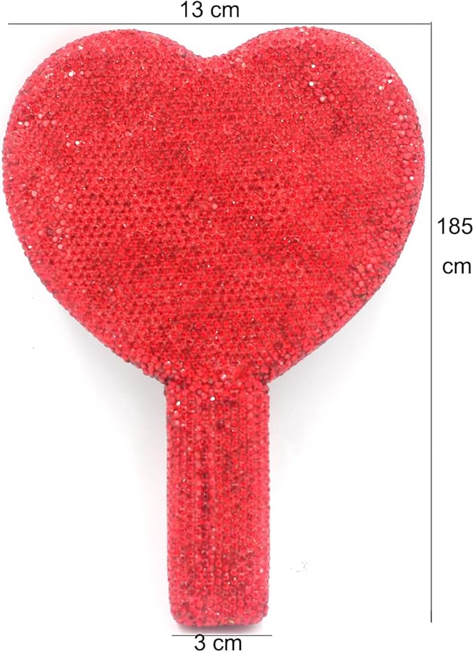 Bling Rhinestone Heart Handheld Mirror - Portable & Dazzling Makeup Mirror for On-The-Go Touch-ups (Plastic red)