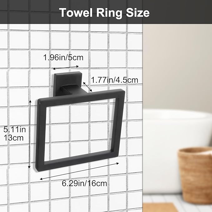 Hand Towel Ring Shower Towel Hanger 2PC Bath Towel Holder Bathroom Lavatory Stainless Steel Wall Mount 2 Pack, Matte Black