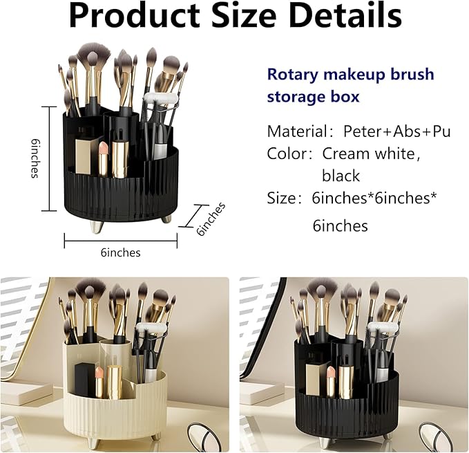 DASITON Large Capacity Makeup Brush Holder,360?? Rotating Makeup Organizer,5 Slot Makeup Brushes Cup,for Vanity Decor,Bathroom Countertops,Desk Storage Container,Cosmetic Display cases(Cream-S)