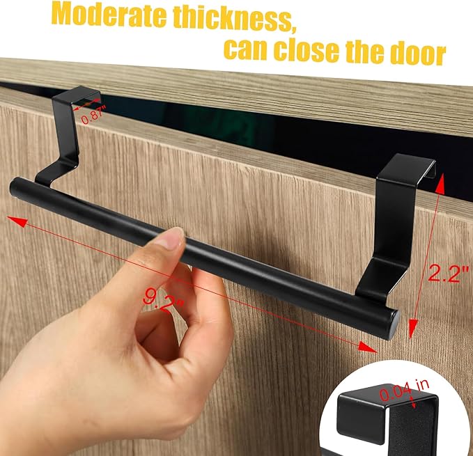 2 Pack 9 Inch Towel Holder, Black Bathroom Towel Bar Stainless Steel Hand Towel Rack, Over Cabinet Door Towel Bar for Kitchen Bathroom