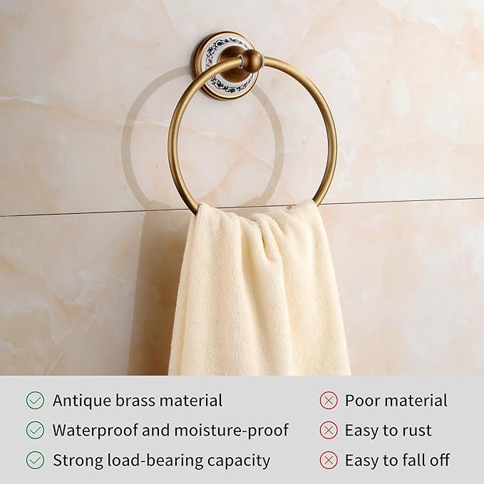 Towel Ring Antique Brass Hanger Hand Towel Holder for Bathroom Kitchen Accessories Wall Mounted,Porcelain Design