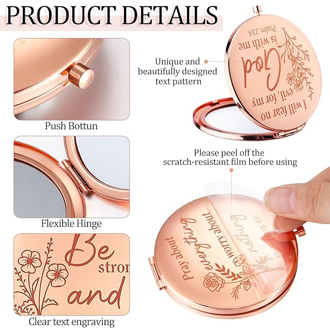 GlikCeil 12 Pcs Christian Gifts Mirror for Women Bulk Easter Bible Verse Makeup Compact Pocket Mirror Inspirational Christian Party Religious Gift for Coworker Teacher Employee Travel Church Scripture